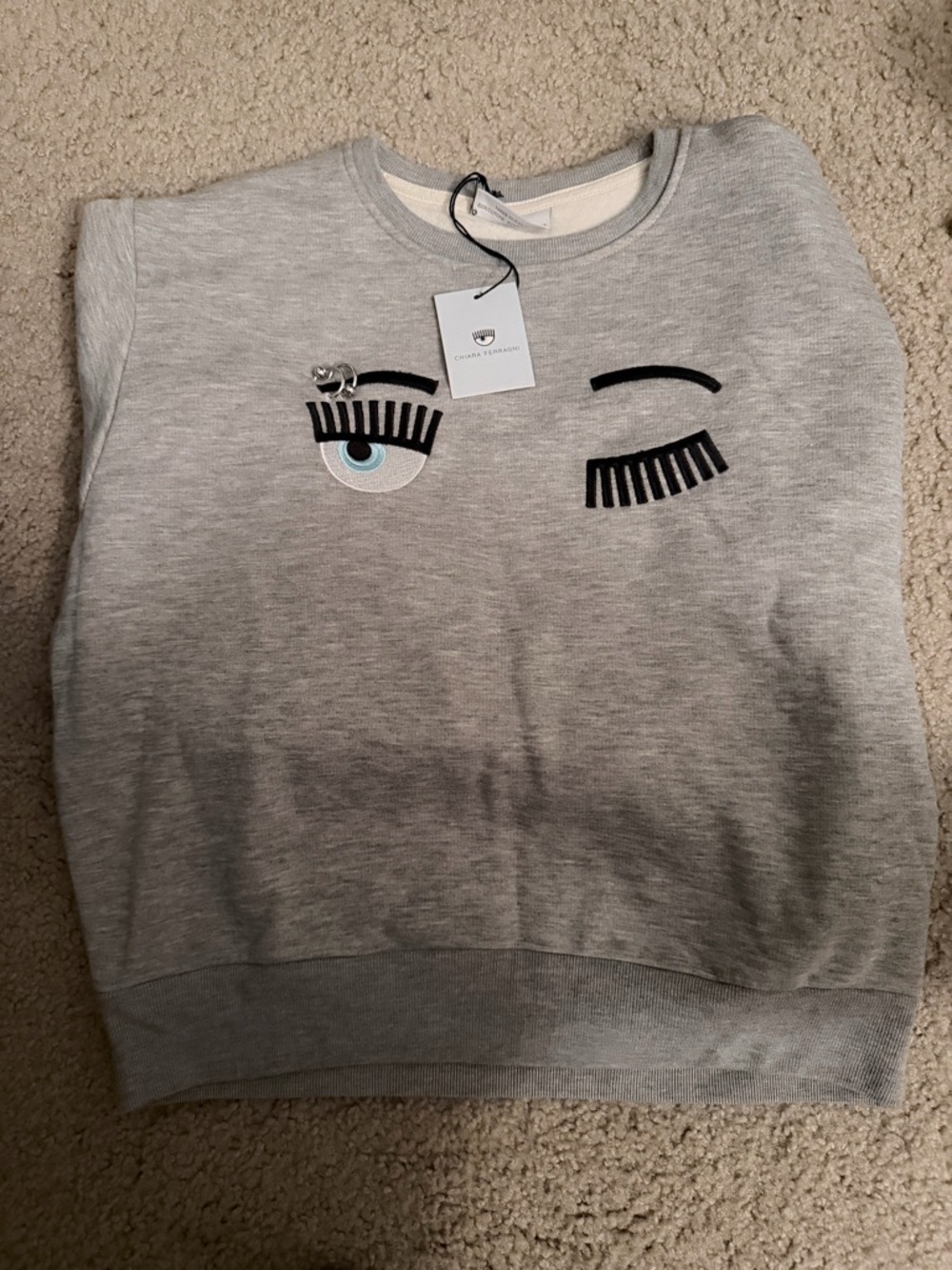 Chiara Ferragni Gray Eye-Embellished Sweatshirt